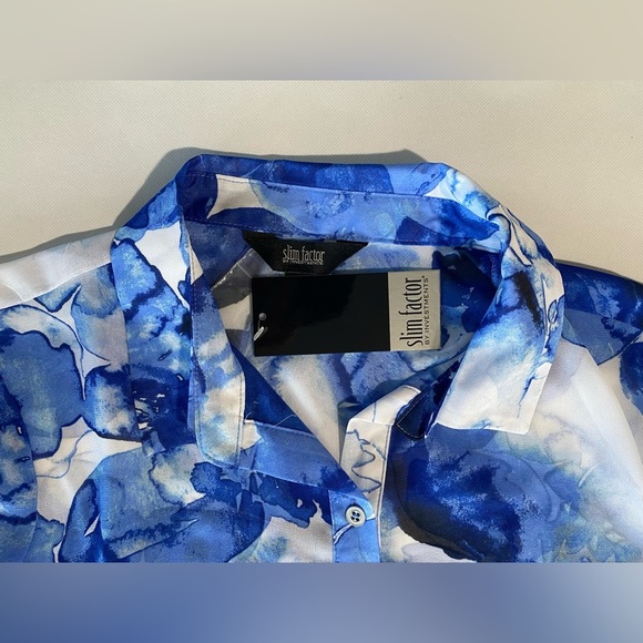 NEW Size M Slim Factor Investments 3/4 Sleeve Button Front Long Top Blue $79 - Picture 9 of 11